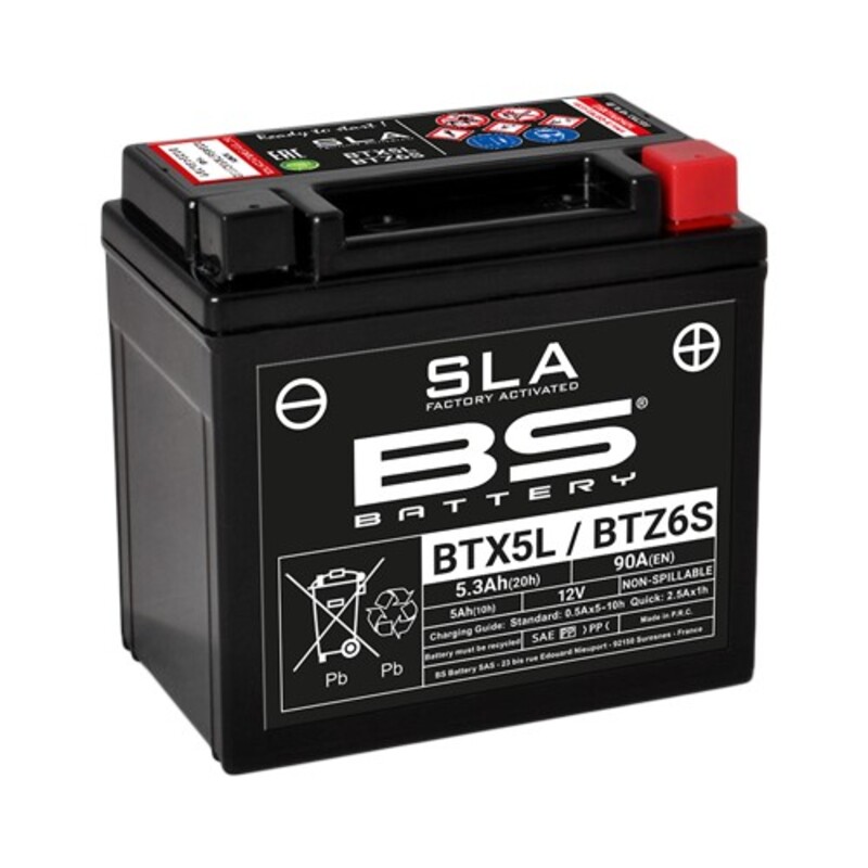 Batería BS Battery BTX5L / BTZ6S AGM activada de fábrica 12V (equivale a YTX5L / YTZ6S)