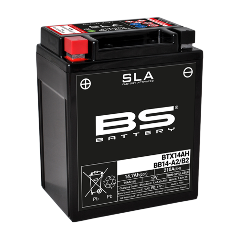 Batería BS Battery BTX14AH/BB14-A2/B2 AGM activada de fábrica 12V (equivale a YTX14AH / YB14-A2)